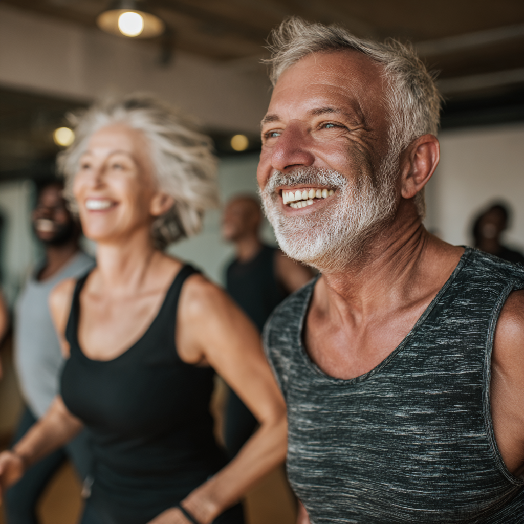 mature adults enjoying active lifestyle and feeling energetic after workout